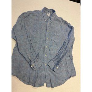 BROOKS BROTHERS Linen Blue Plaid Button Up Size XL slim fit